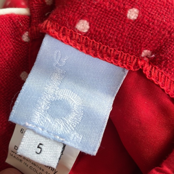 Bella Bliss beautiful red polka dot wool dress size 5, peter pan bow collar - Picture 5 of 6